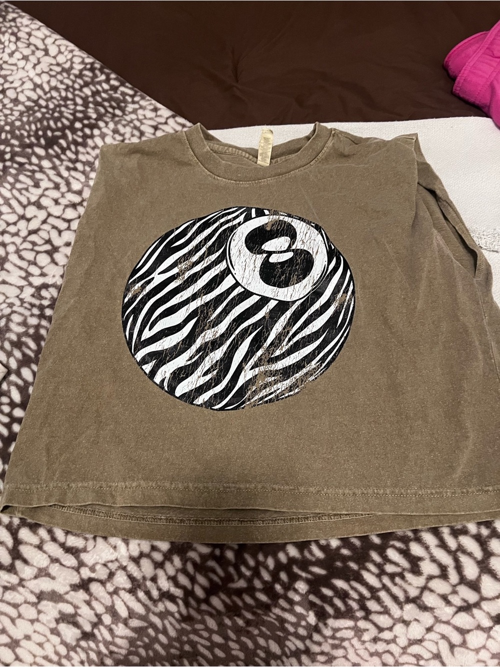 American Apparel Olive Graphic Short Sleeve Tee with Zebra 8-Ball